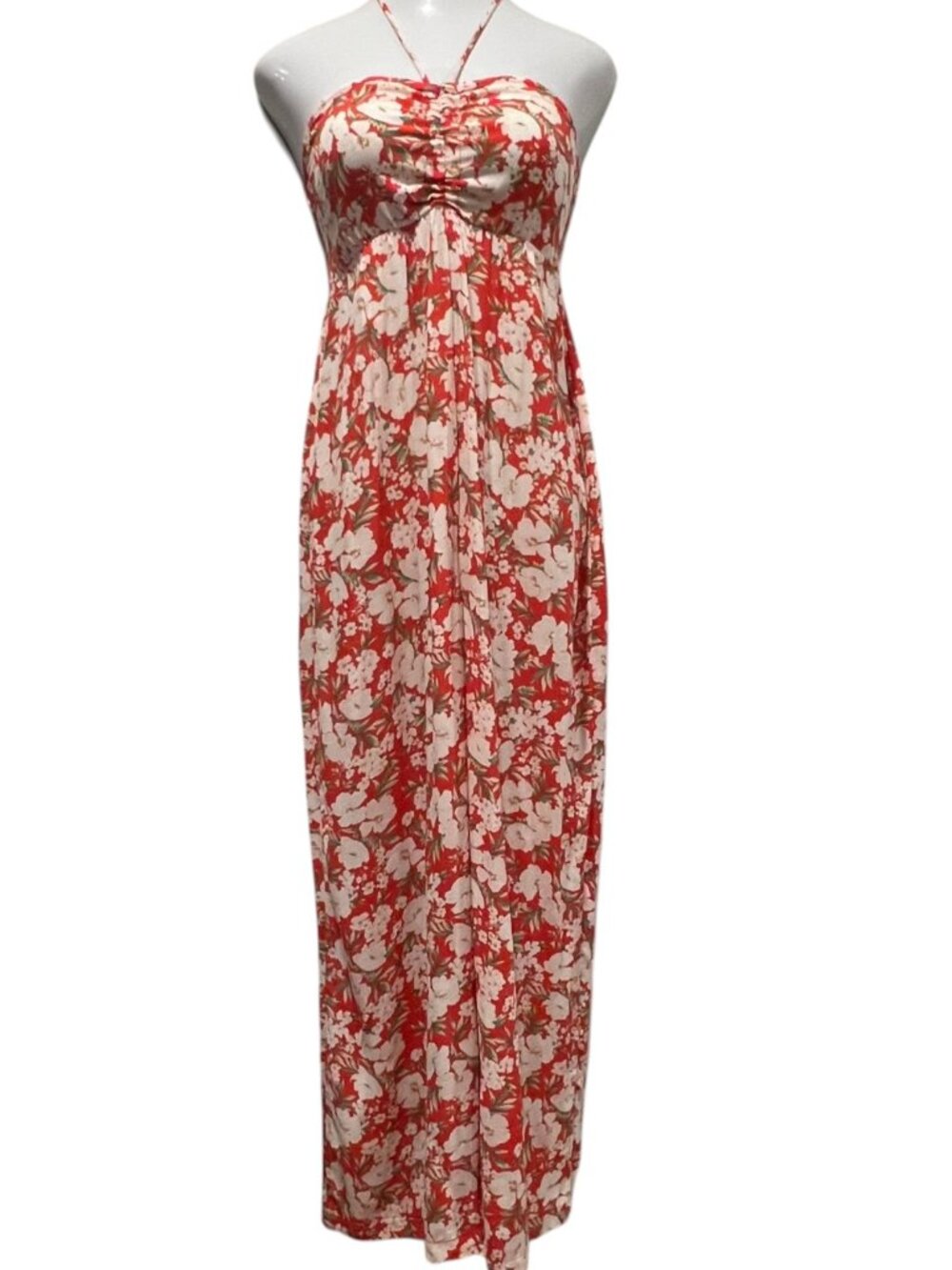 American Eagle Floral Halter Wide Leg Jumpsuit, NWT, Orange Cream, M